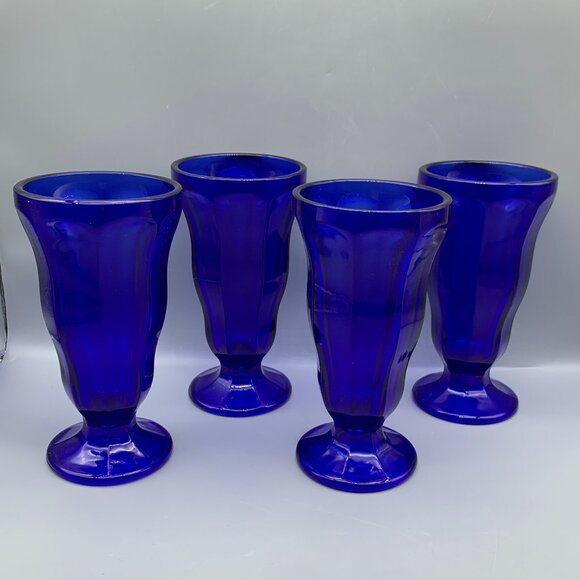 Vintage Anchor Hocking set of 4 Cobalt Blue Parfait/Milkshake Glasses - Picture 3 of 8